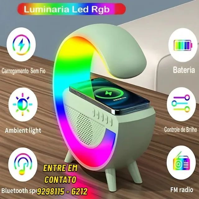 Luminária RGB 360 Caixa de Som Bluetooth Carregador Indução-Entregas 9h as 22h - Foto 2