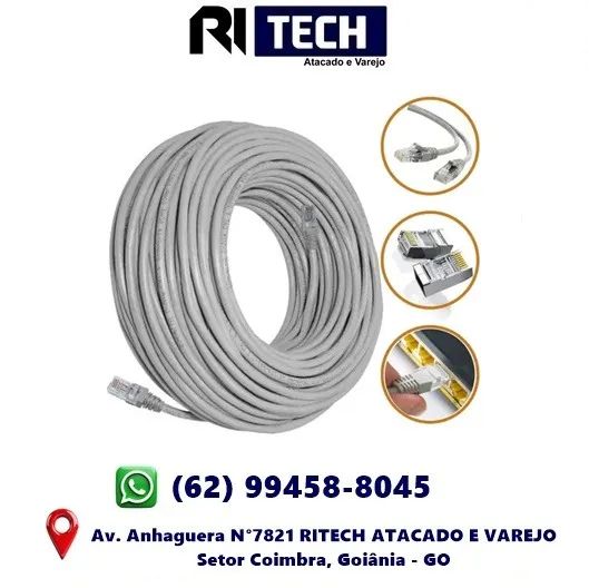 Cabo de Rede RJ45 CFTV CAT6 Com 20 Metros Conector Banhado a Ouro Internet
