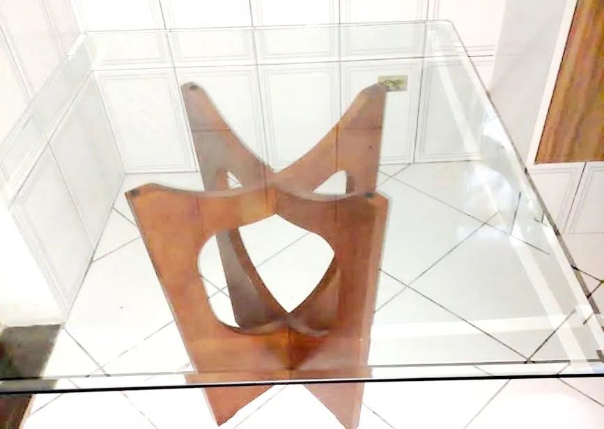 Mesa  Jantar  Clássica vidro temperado  e base de madeira  - Foto 2