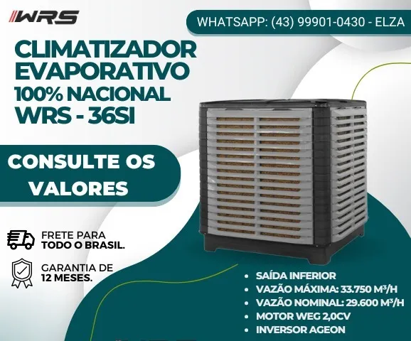 CLIMATIZADOR EVAPORATIVO - 33 MIL DE VAZÃO