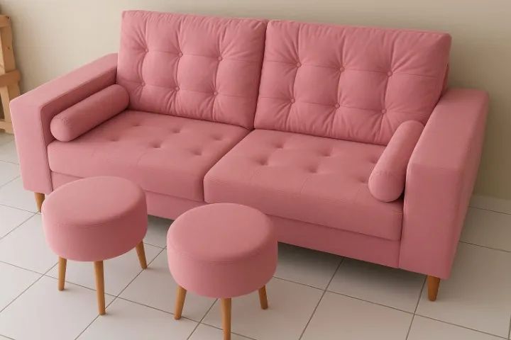 (PREÇO BLACK) SOFÁ RETRÔ + 2 BANQUETAS  - Foto 3