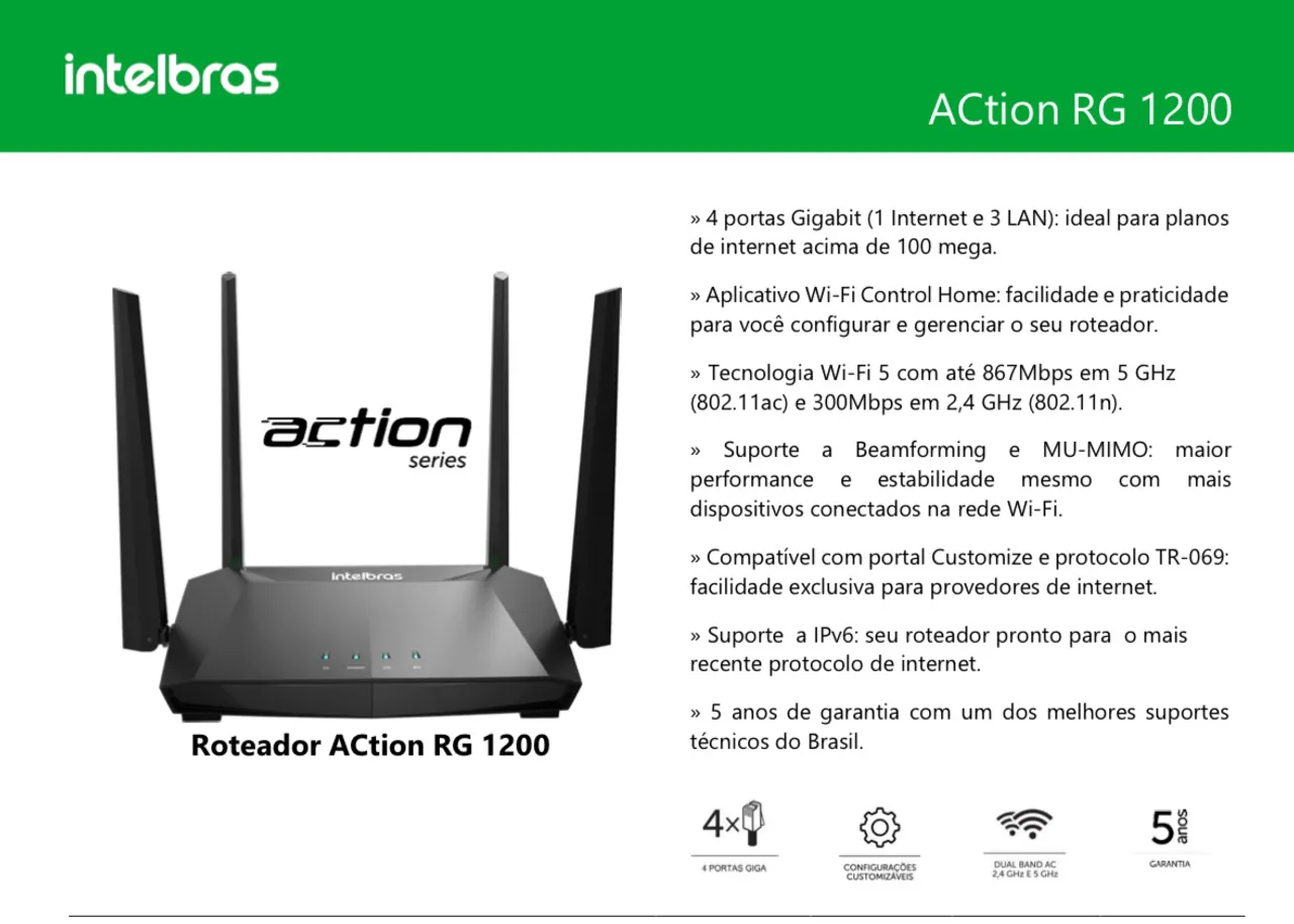 Roteador Intelbras ACtion RG 1200 - 4 Portas Gigabit