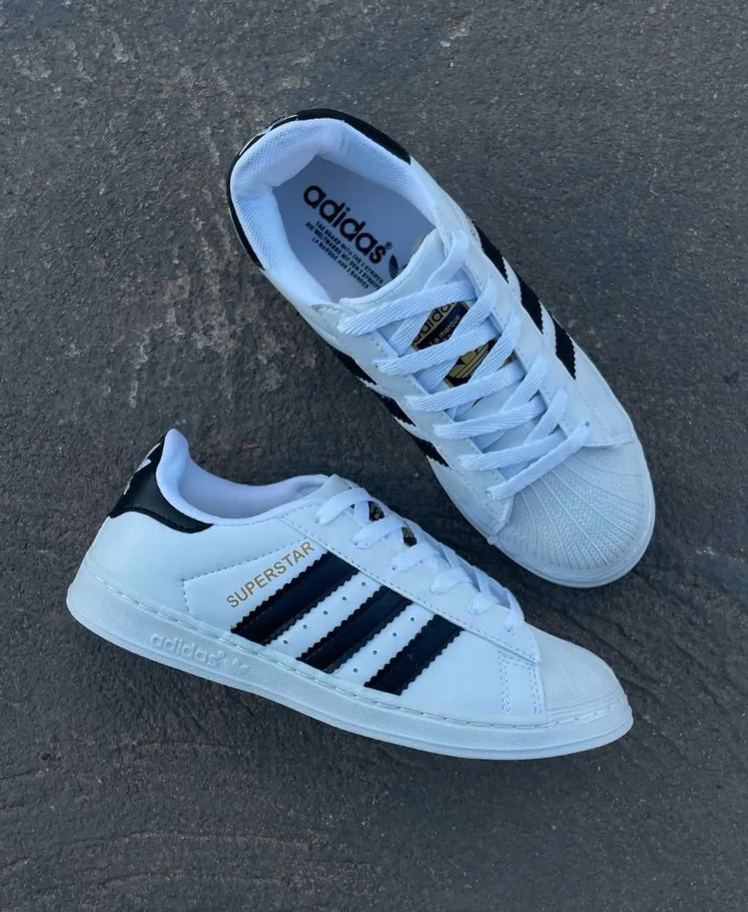 Tênis Branco Adidas Superstar Branco E Azul Tênis Adidas Originals