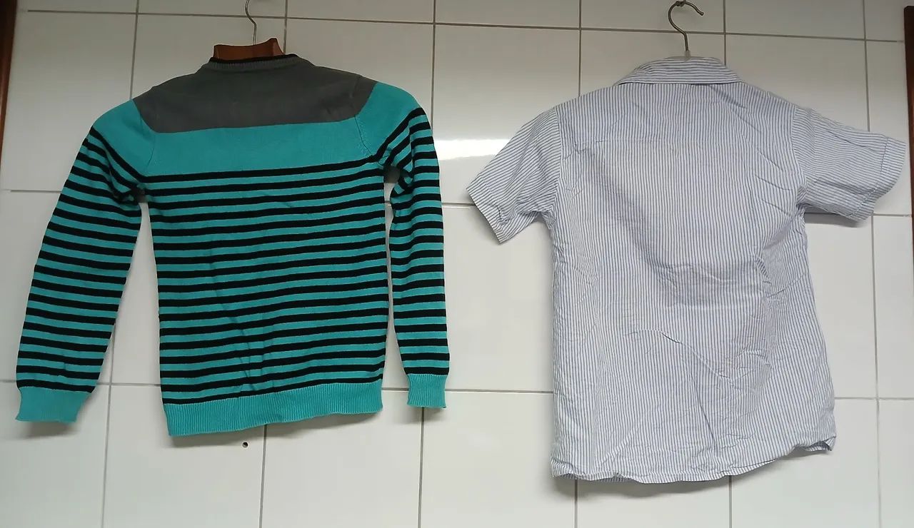 Kit Camisa de Botão e Blusa de Lã Infantil Tamanho 8 - Foto 2
