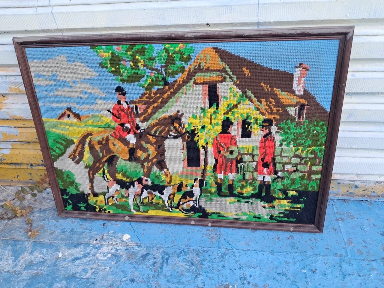 Quadro tapeçaria com cena de caça