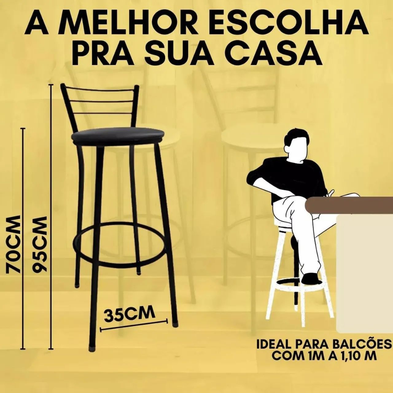 Banqueta Alta Preta com Encosto - Foto 3