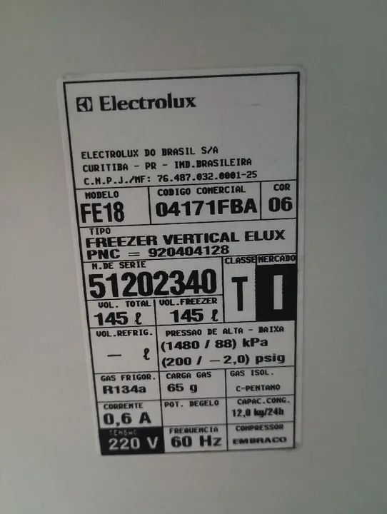 Freezer Vertical Electrolux FE18 145 Litros