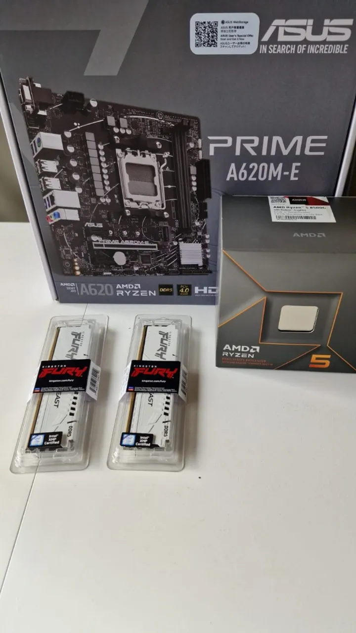 Kit NOVO com Placa Mãe Asus A620M-E, 32 GB MEMÓRIA DDR5 e Processador Ryzen 5 8500G