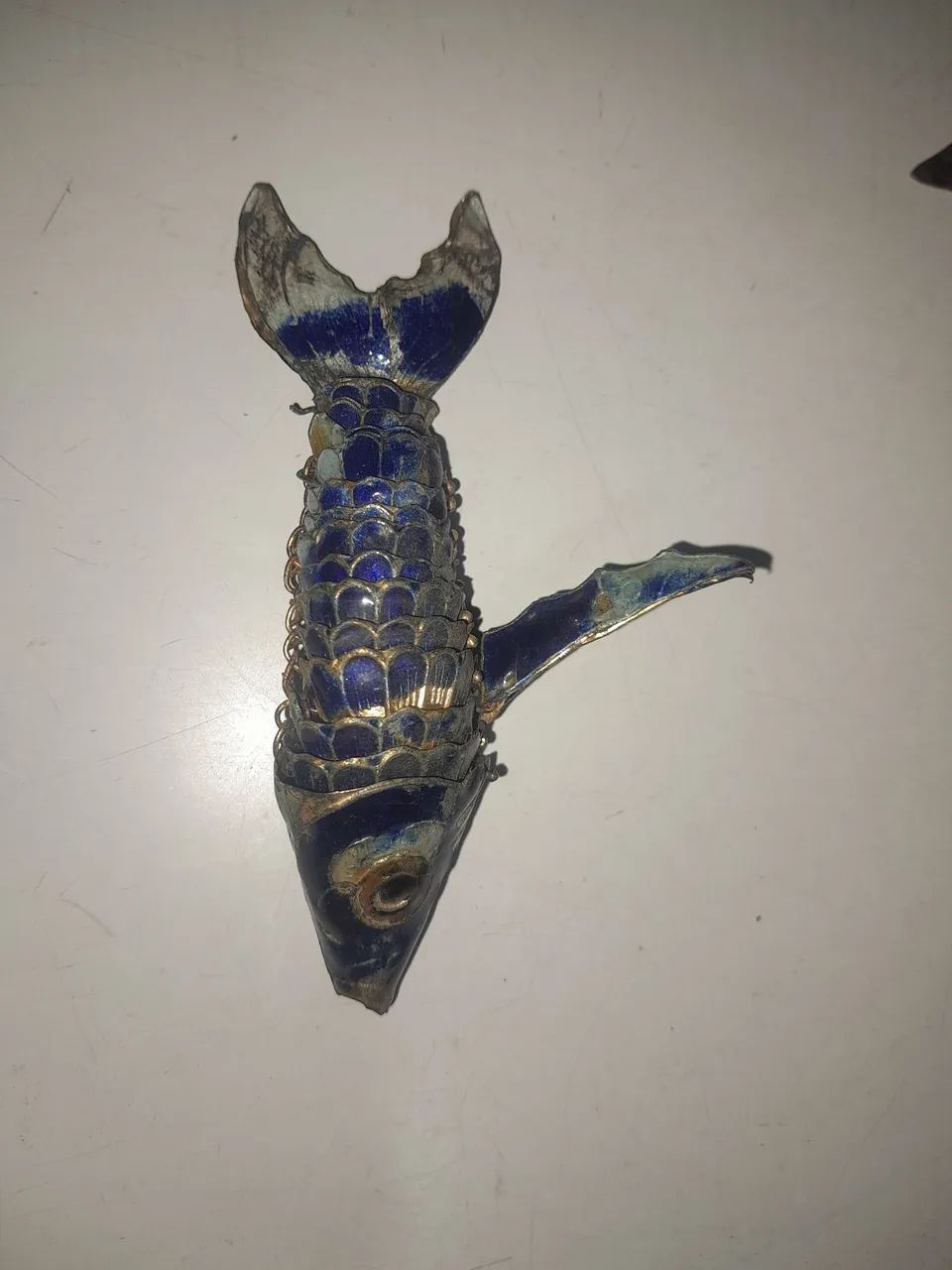 Peixe de metal artesanal azul cobalto antigo  - Foto 2