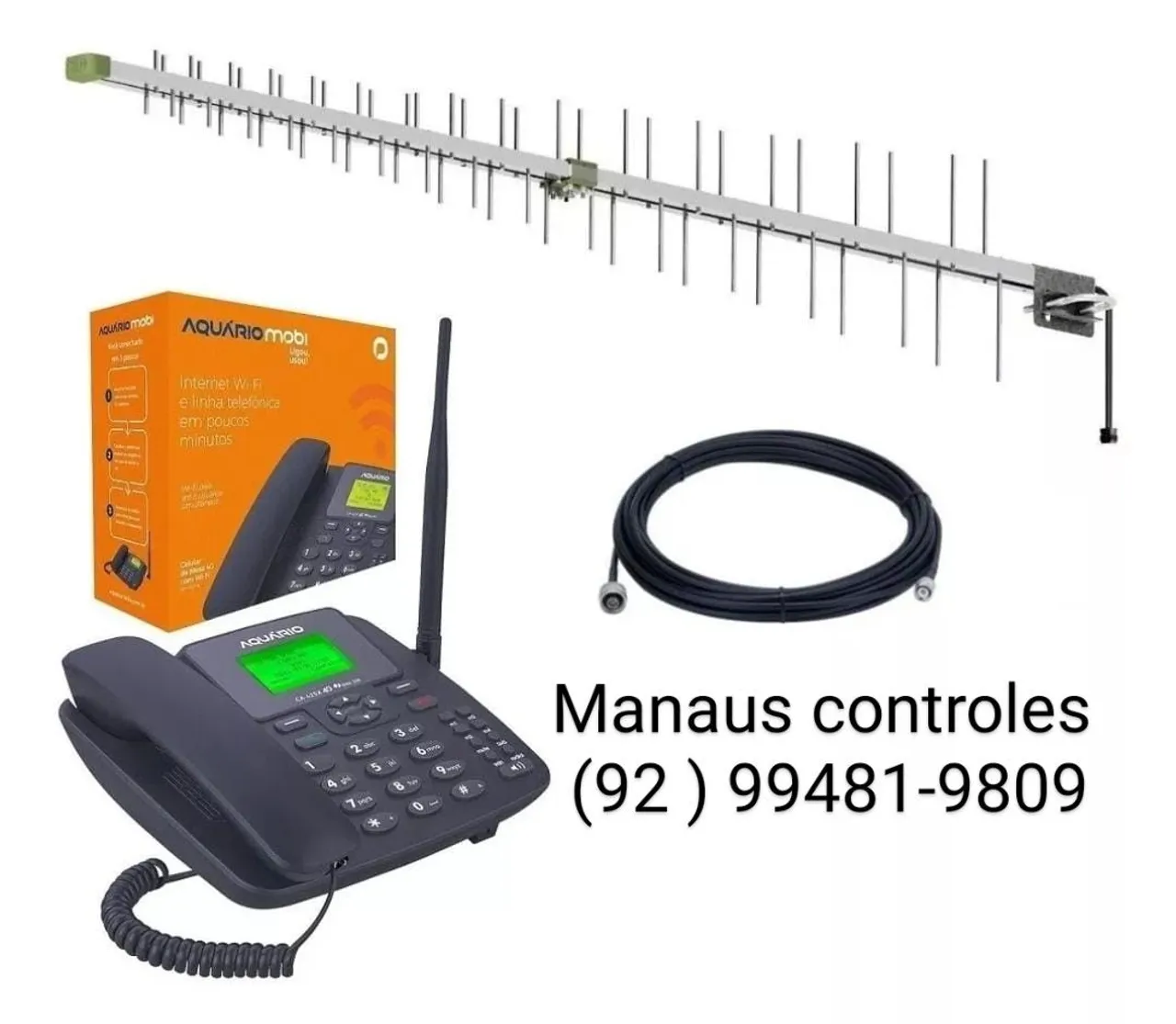 Telefone Fixo Rural Aquário Mobi com Antena e cabo 15 metros