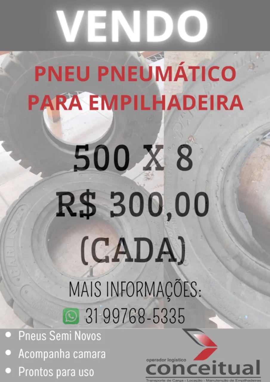 Oportunidade Única! Pneus de Empilhadeira c/ Câmara (600x9 e 700x12) - Preço Especial!