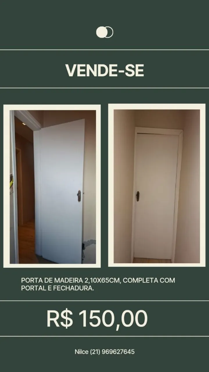 Porta de Madeira 2,10x65cm com Portal e Fechadura