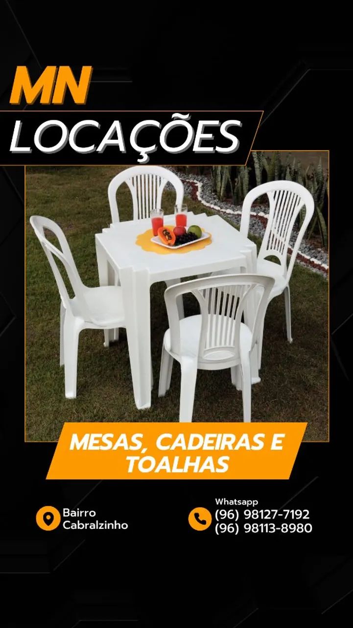 Aluguel de mesas cadeiras e toalhas 