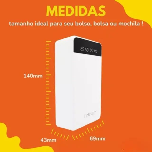 PowerBank Bateria 30.000Mah Inova Carga Rápida já com cabos ( Preto ou Branco) NOVO - Foto 6