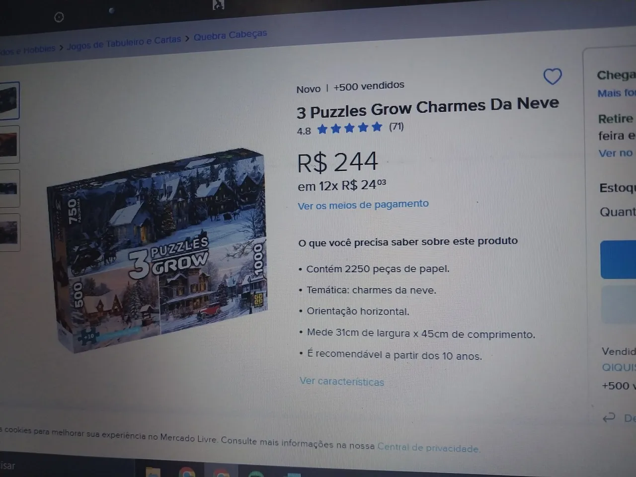Quebra-Cabeças 3 Puzzles Grow Charmes Da Neve - 2250 Peças