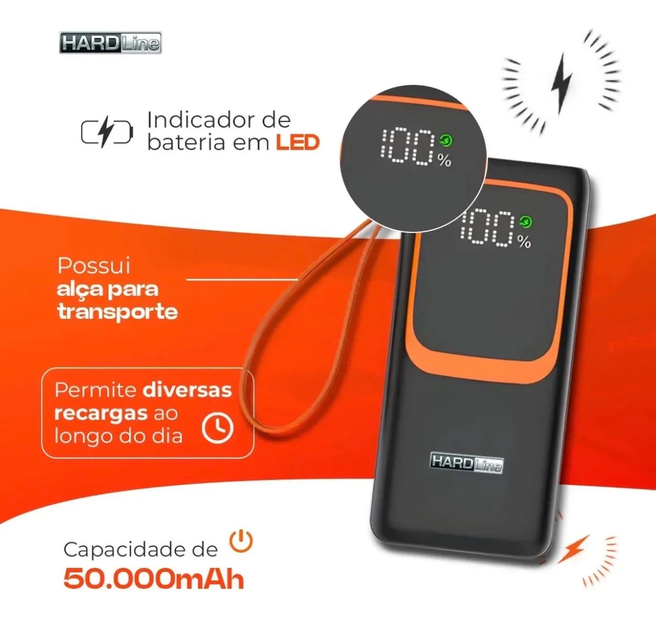 Power Bank Hardline 50.000mAh com Display Digital LED