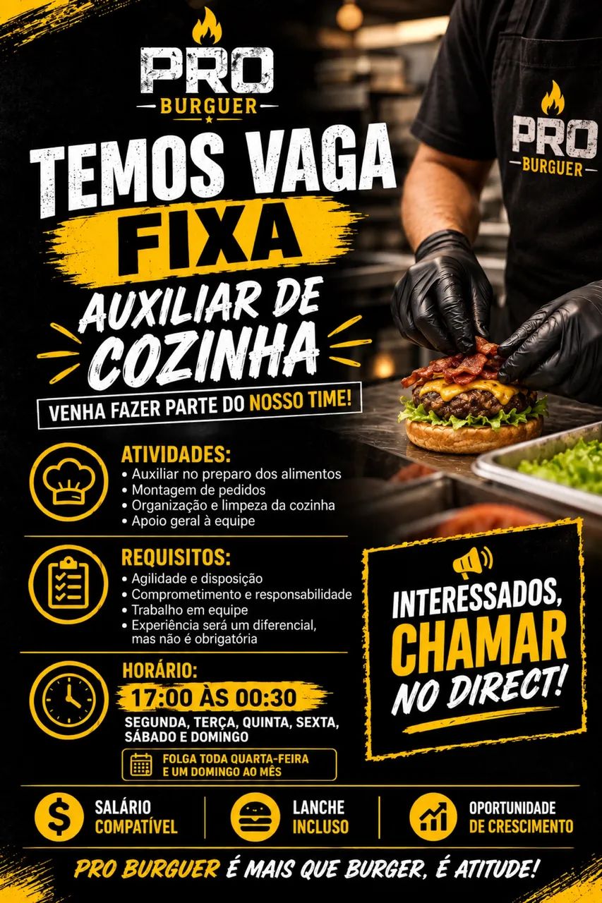 Vaga fixa para auxiliar de cozinha 