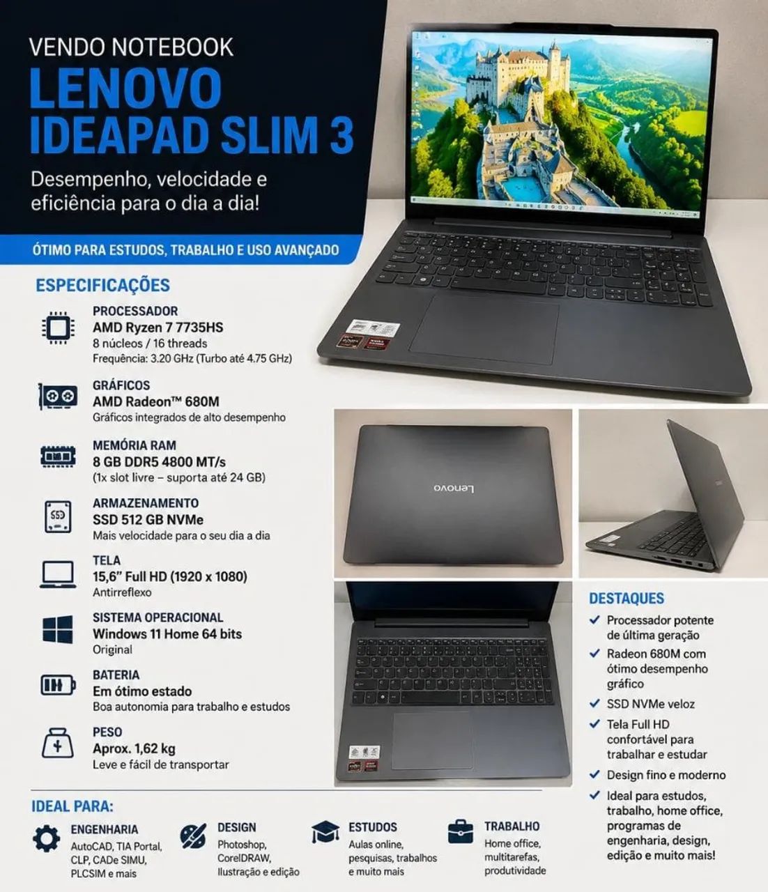 Notebook com apenas 3 meses de uso