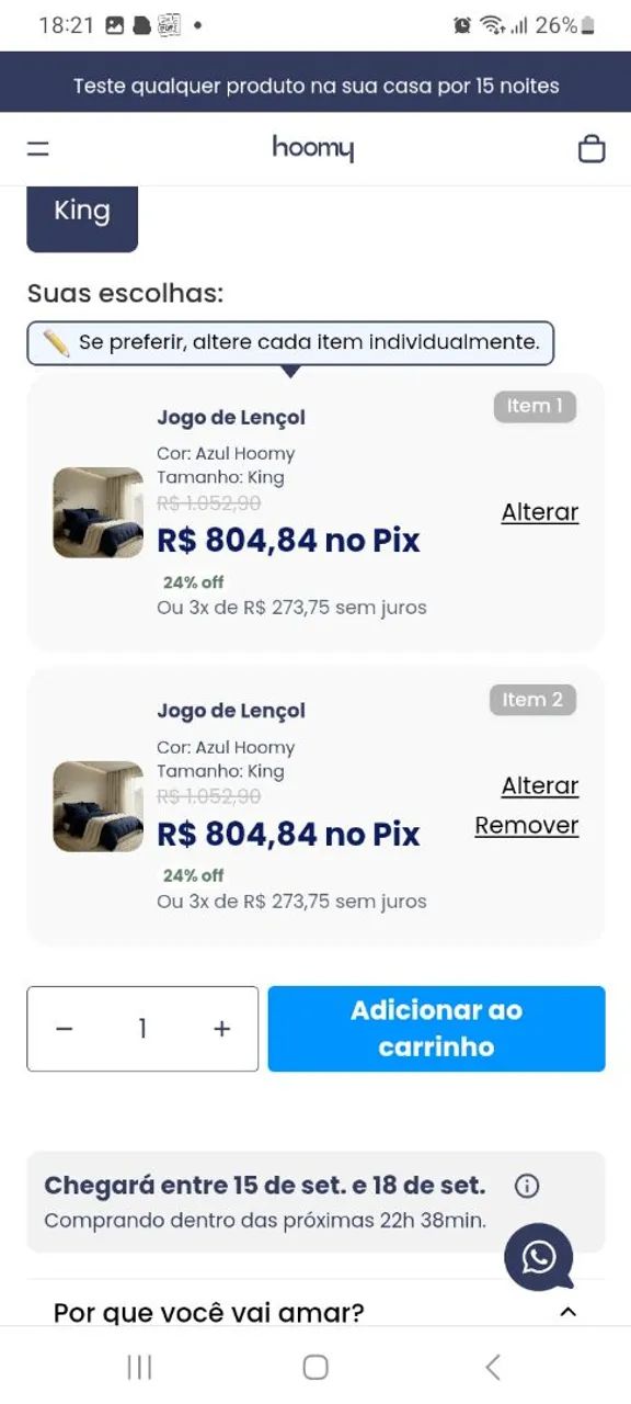 LENÇOL HOOMY 100% ALGODÃO EGÍPCIO  - Foto 4