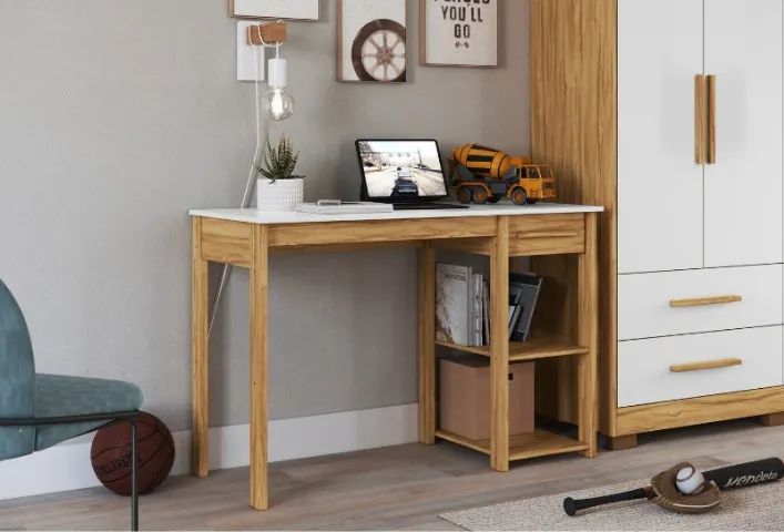 Mesa de Estudo com Gaveta, 100% MDF - Peroba