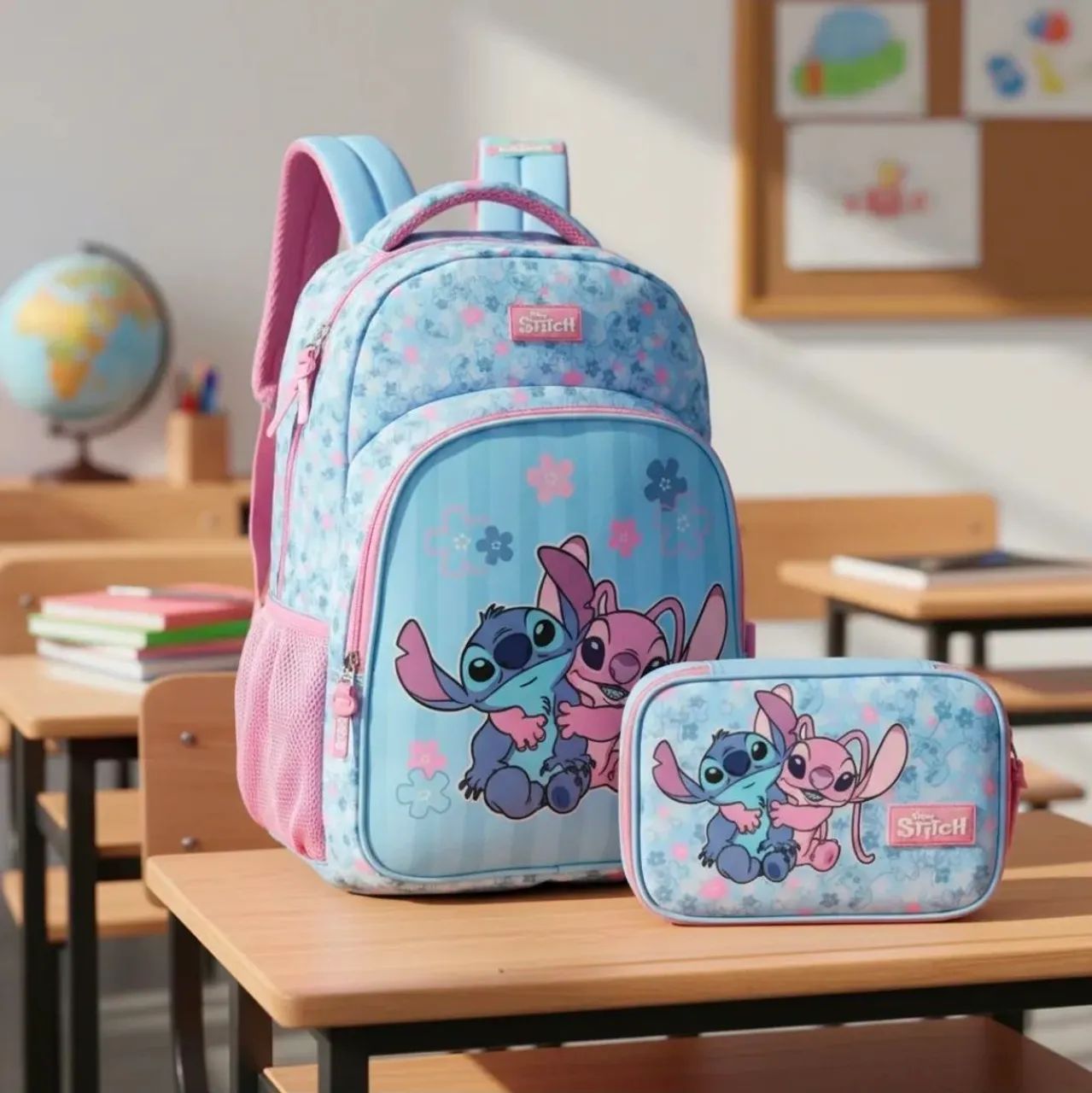 Mochila Escolar de Costas Stitch + Estojo Box Luxcel-Novo - Foto 2