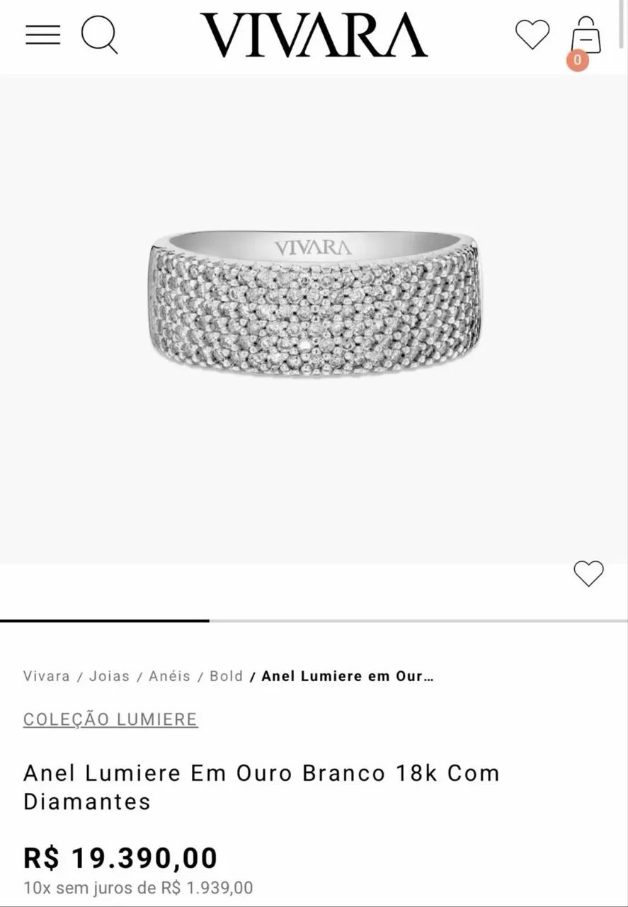 Anel Vivara, Ouro Branco 18k, cravejado com Diamantes. - Foto 5