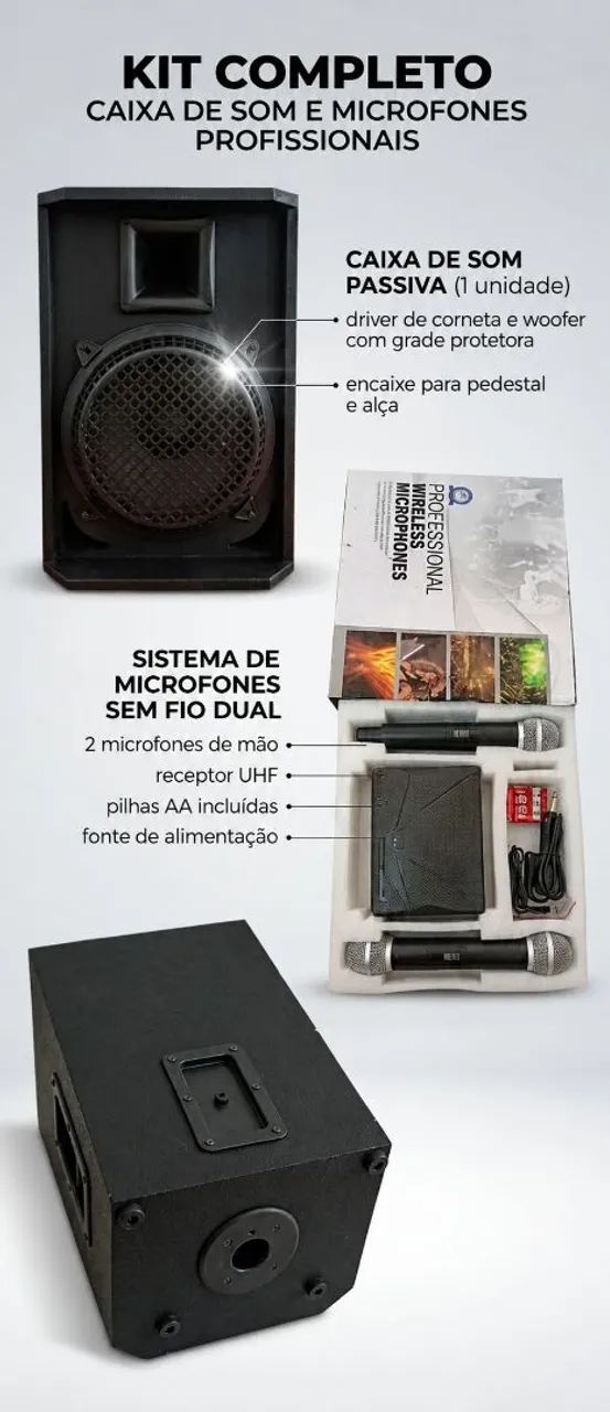 Kit de microfone  + caixa passivo 