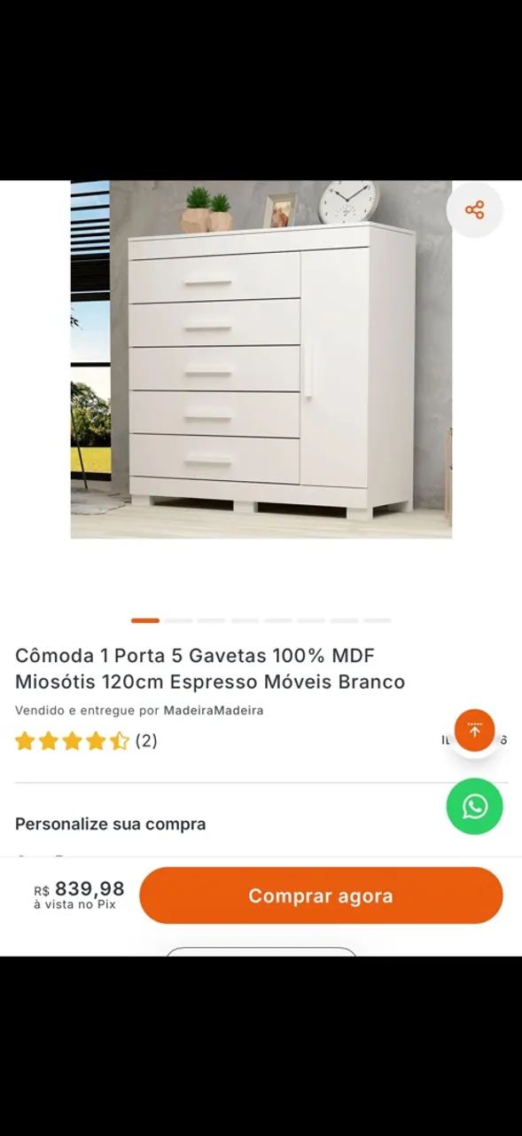 Cômoda 1 porta e 5 gavetas 