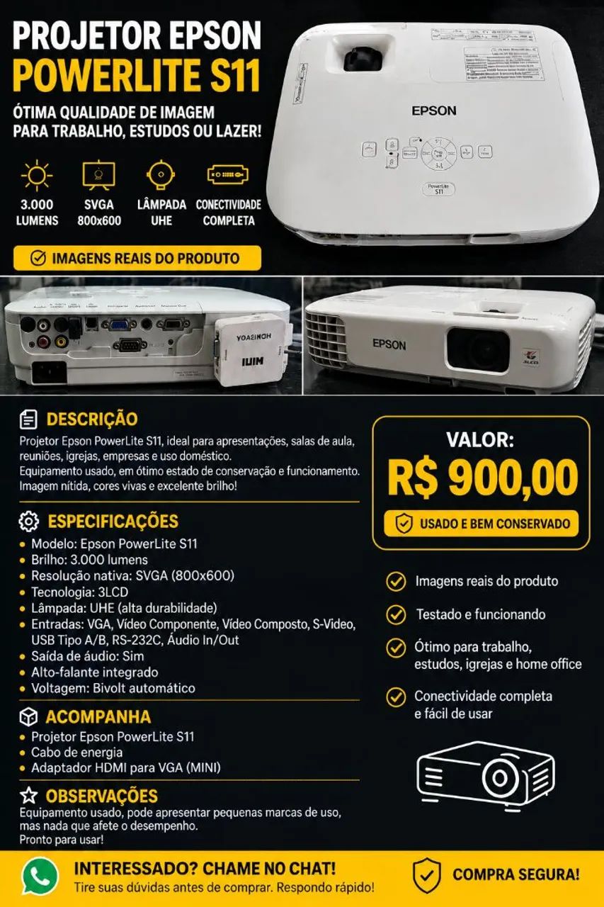 PROJETOR EPSON POWERLITE S11 - Foto 5