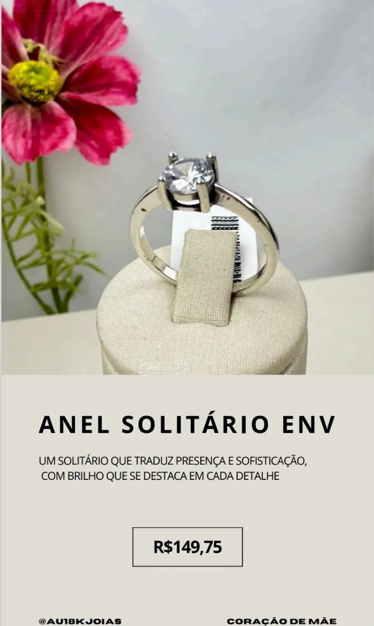 Anel Solitário ENV em Prata 925