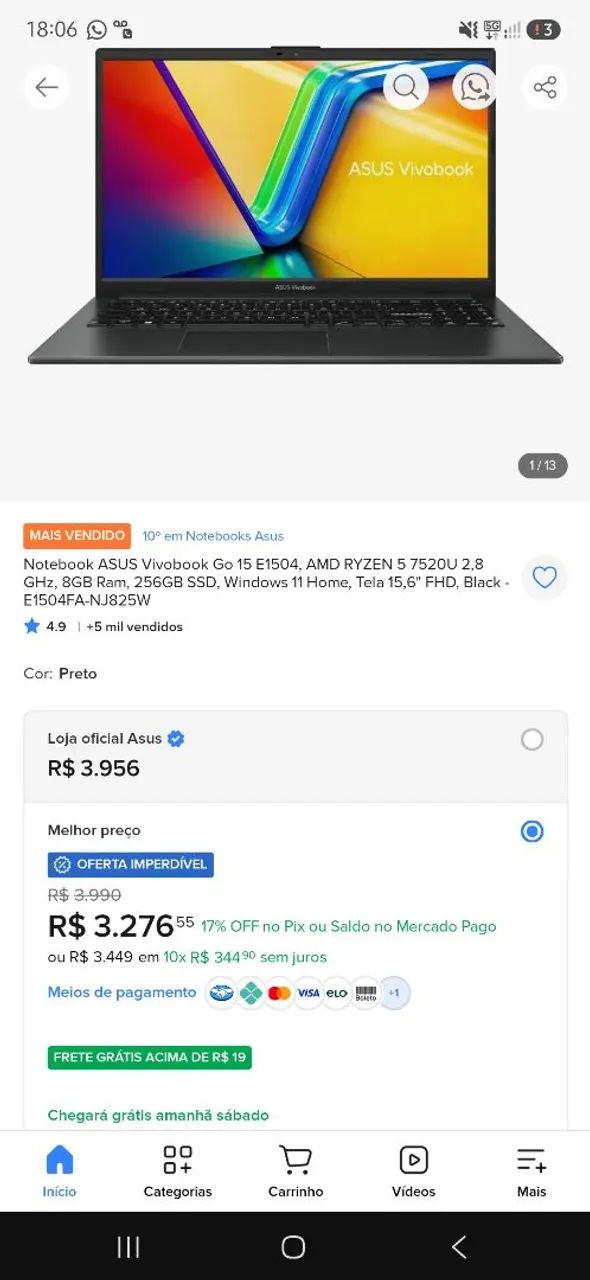 Asus vivobook go 15 com Ryzen 5 7520, troco por outro note + volta em dinheiro - Foto 5