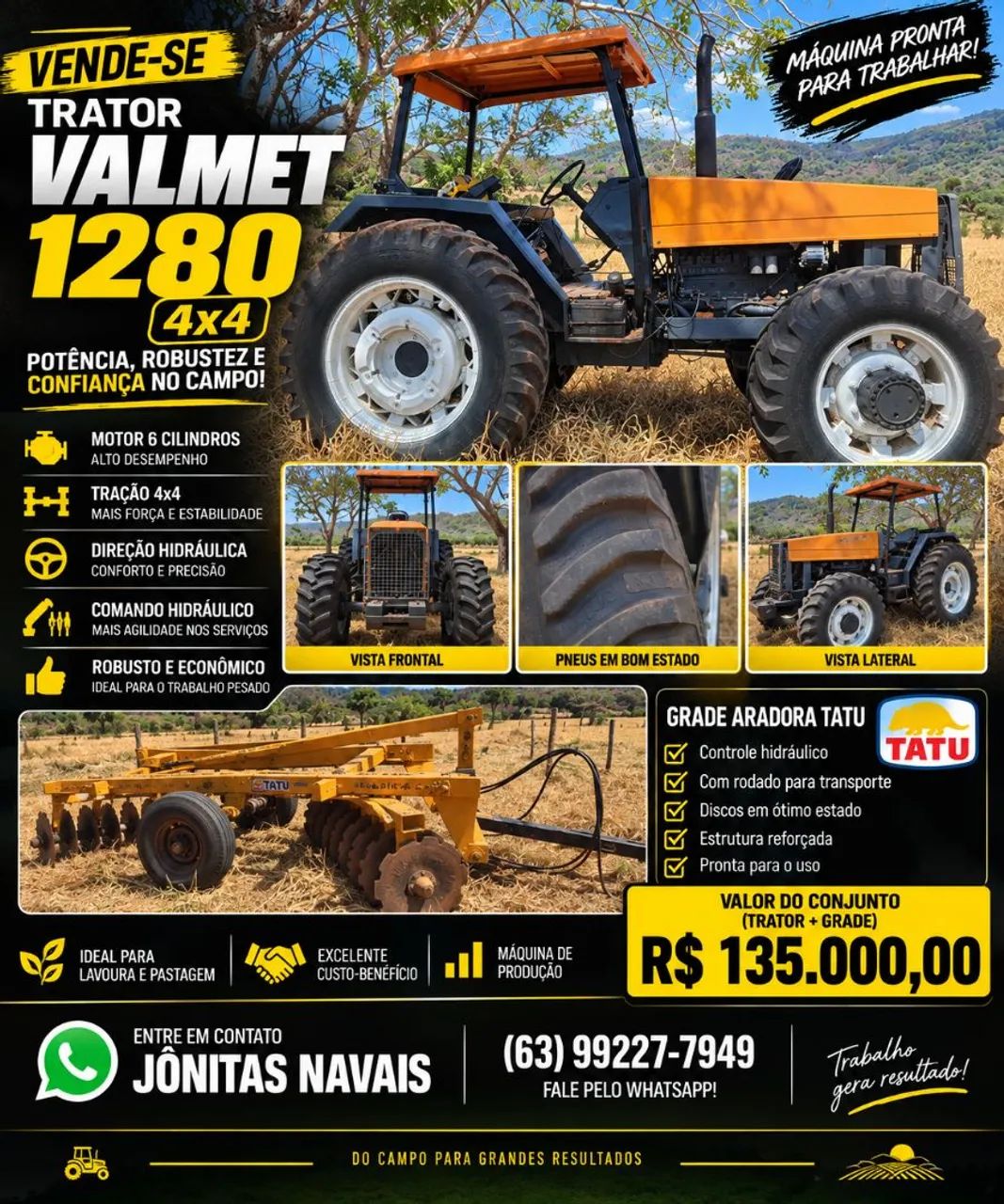 Trator Valmet 1280 4x4 + Grade Aradora Tatu