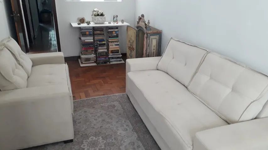 Conjunto de Sofás 2 e 3 Lugares - Linho Off White (Usado) - Foto 2