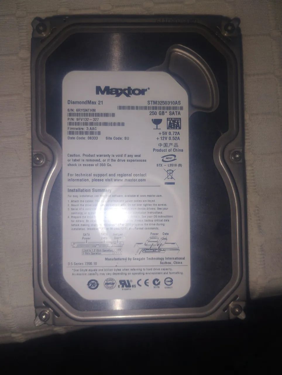 HD 250GB SATA Maxtor - Conservado - Sem Teste - Armazenamento