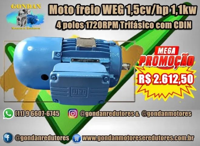 Moto freio WEG 1,5cv/hp 1,1kw 4 polos 1720RPM Trifásico 220V 380V com flange CDIN - Foto 6
