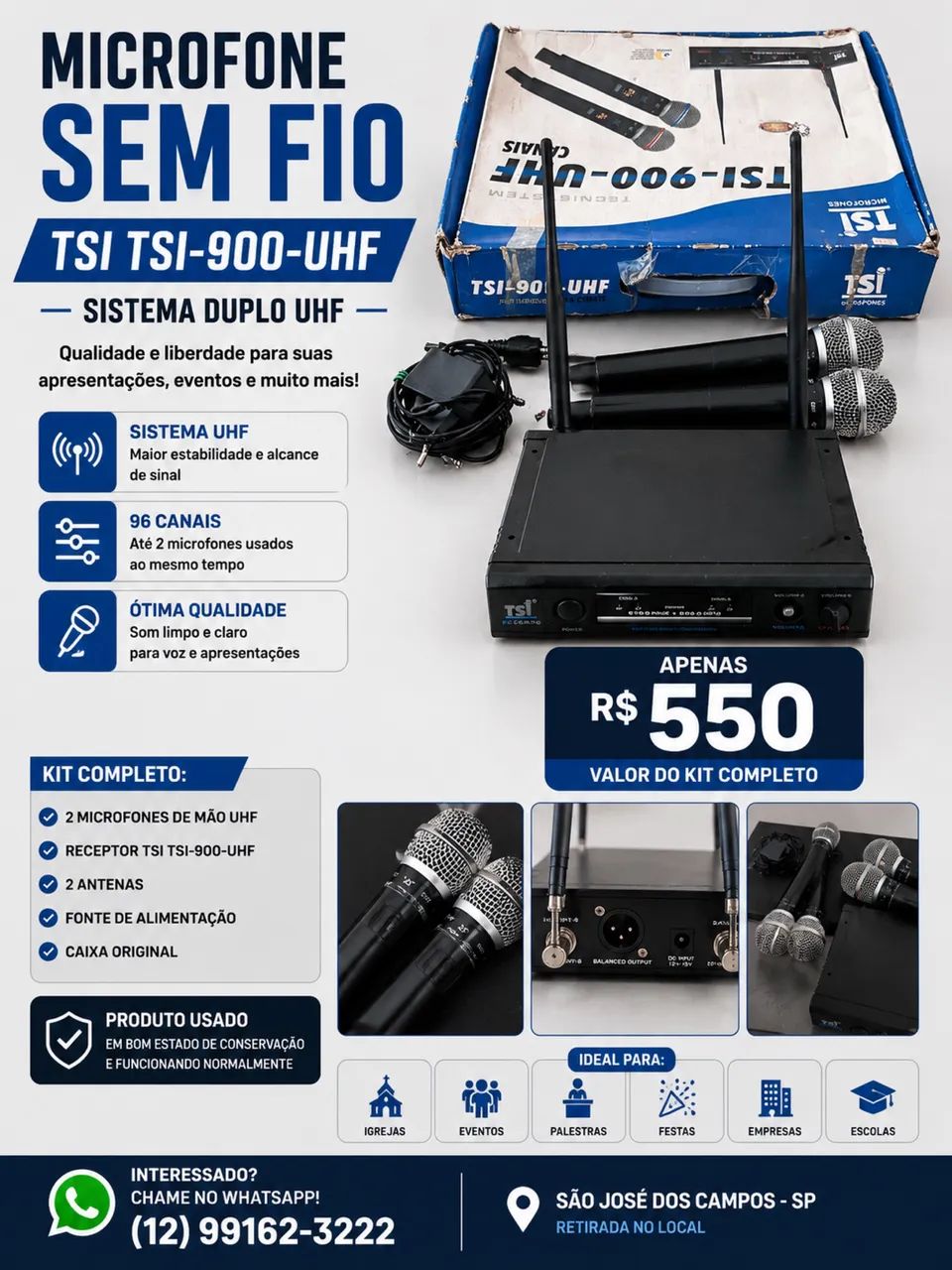 Kit Microfone Sem Fio TSI-900 UHF - 2 Microfones + Receptor - Foto 3