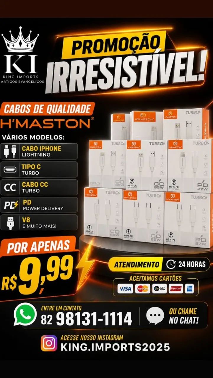 Cabo de iPhone e de vários modelos atendimento 24 horas