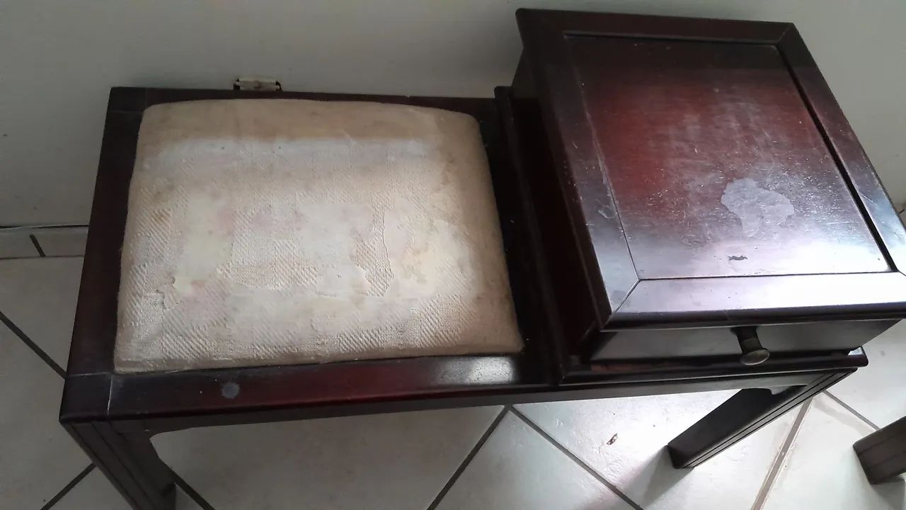 Mesinha de telefone madeira maciça com assento estofado - Foto 2