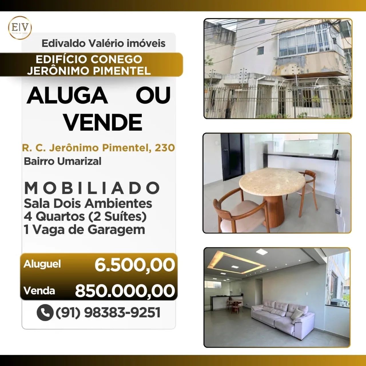 Alugo/Vendo apto no Umarizal Ed Conego Jerônimo Pimentel