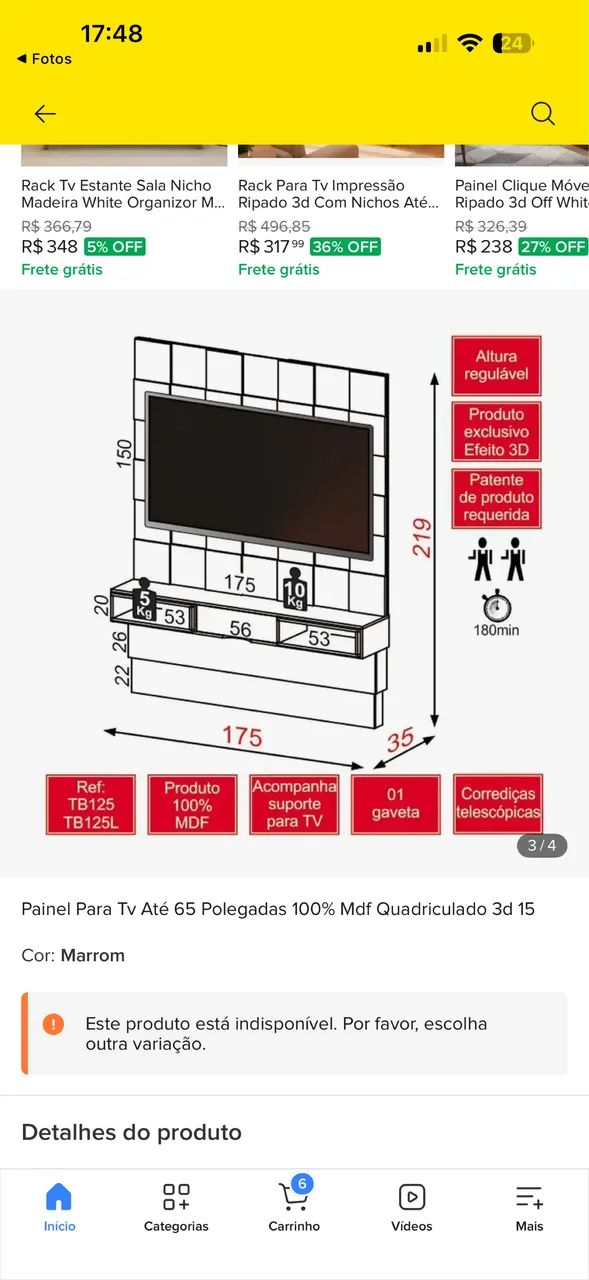 Vendo - Painel Para Tv Até 65 Polegadas 100% Mdf Quadriculado 3d 15 - Foto 2