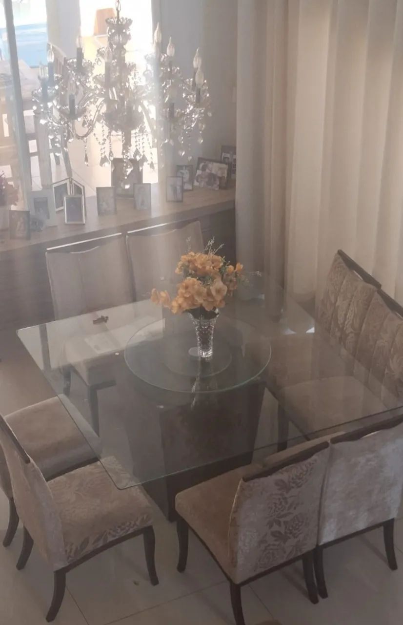 Mesa de Jantar com vidro giratório e 08 cadeiras - Foto 2
