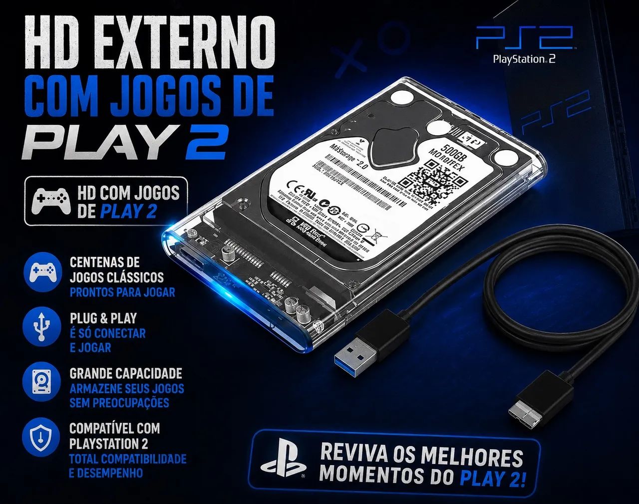 HD EXTERNO COM JOGOS DE PS2