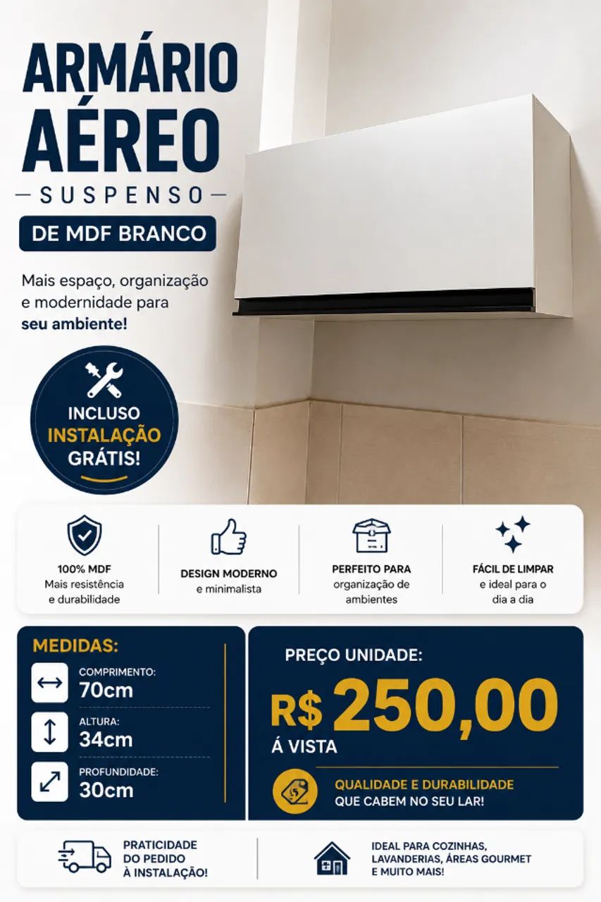 Armário Aéreo Pequeno e Moderno para Cozinha MDF