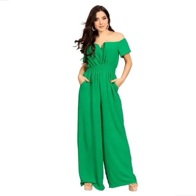 macacão longo feminino com decote ciganinha 