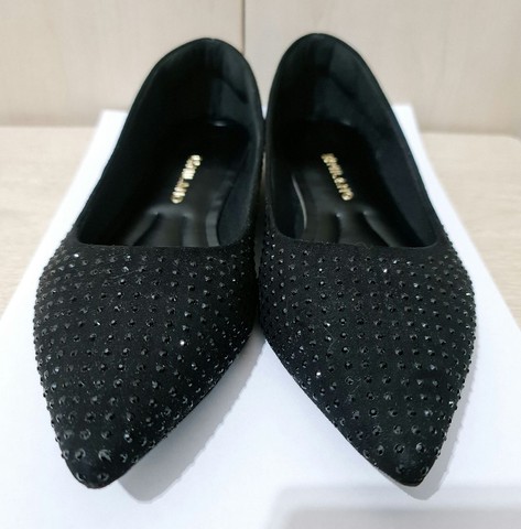 Sapatilha Rasteira Bico Fino Brilho Strass Feminino Milano - Foto 4