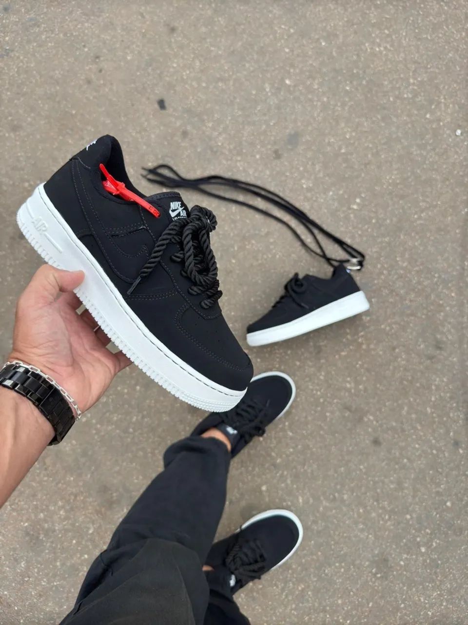 Tenis Air Force preto cadarço de cordão 34-43
