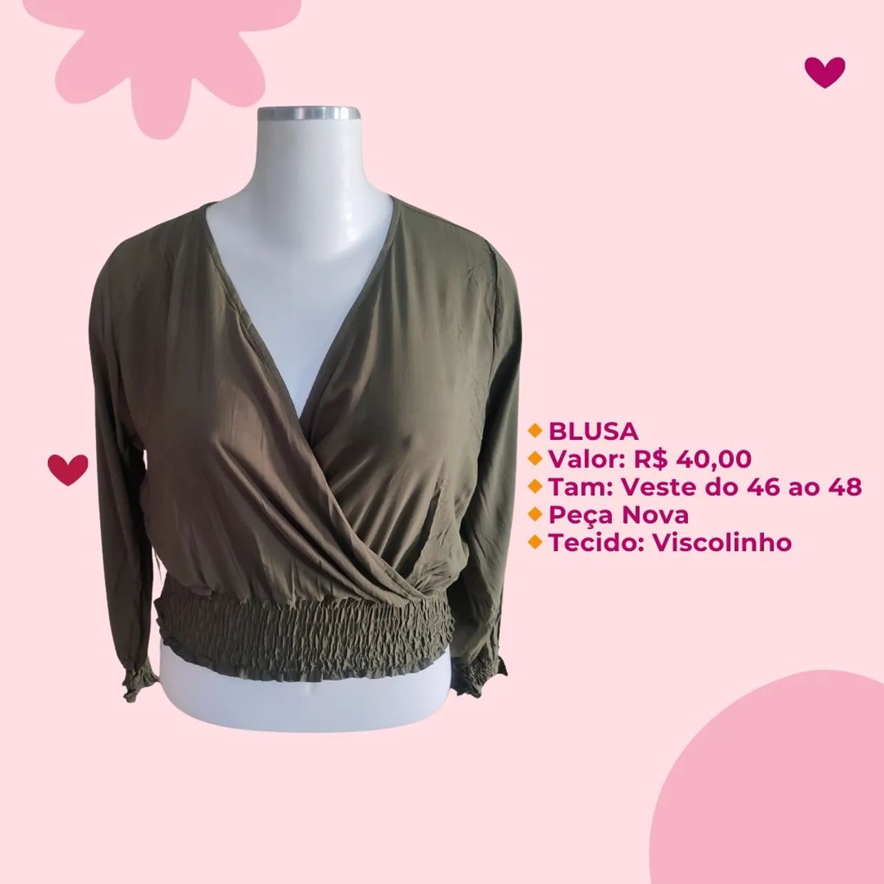 Blusa verde viscolinho - tamanho 46 ao 48