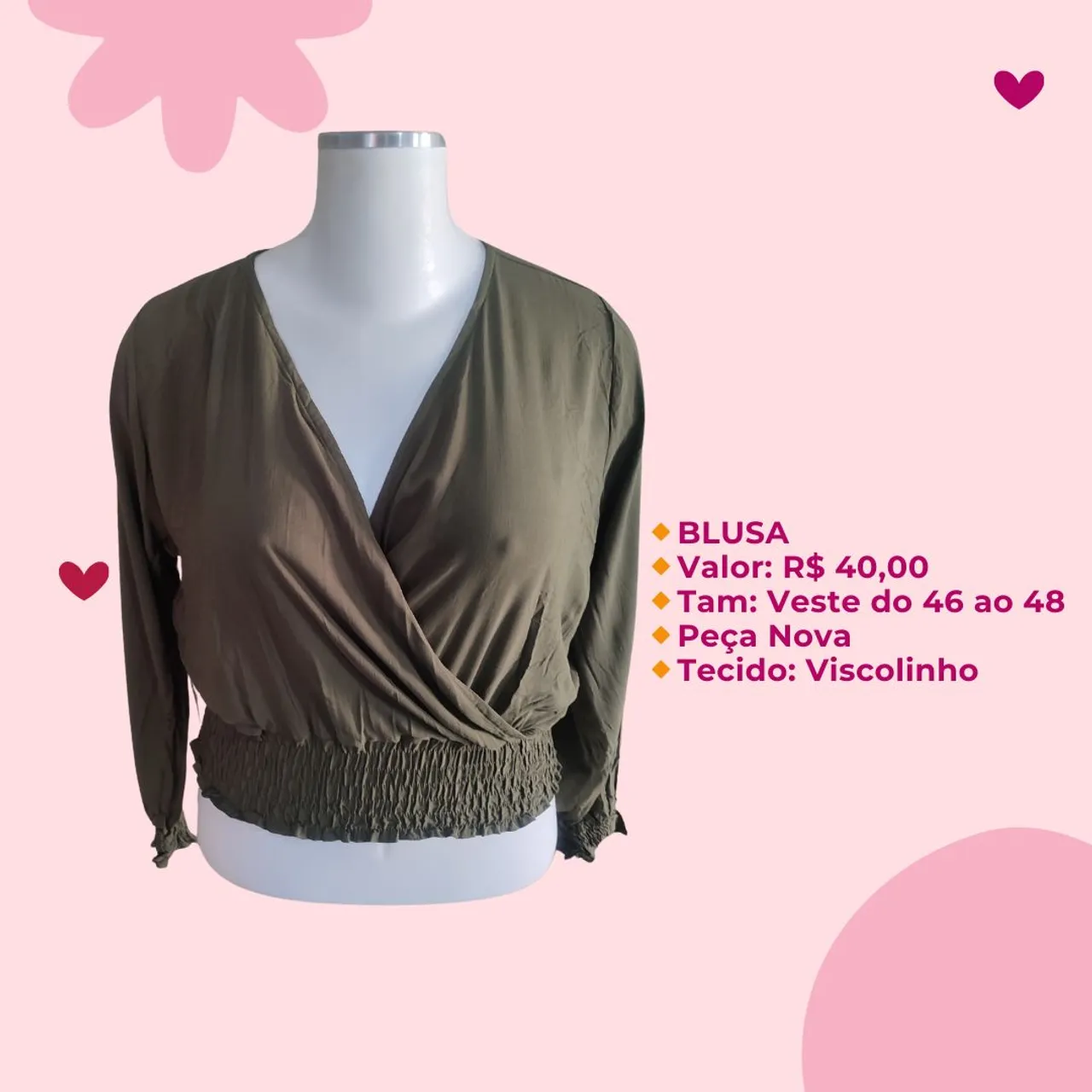 Blusa verde viscolinho - tamanho 46 ao 48