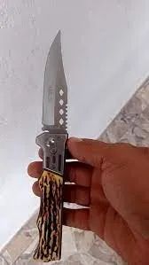 Canivete Automático Pesca Camping Escoteiro Trilha C/ Bainha 21cm - Foto 5