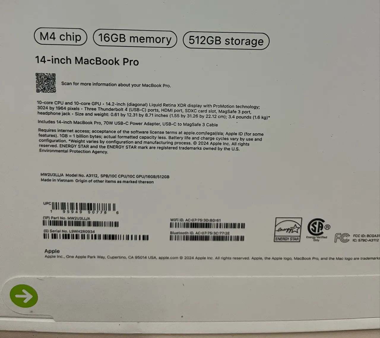 Apple MacBook Pro 2024 MW2U3/ 14 Chip M4 512GB SSD 16GB RAM - Preto  NOVO LACRADO  - Foto 2